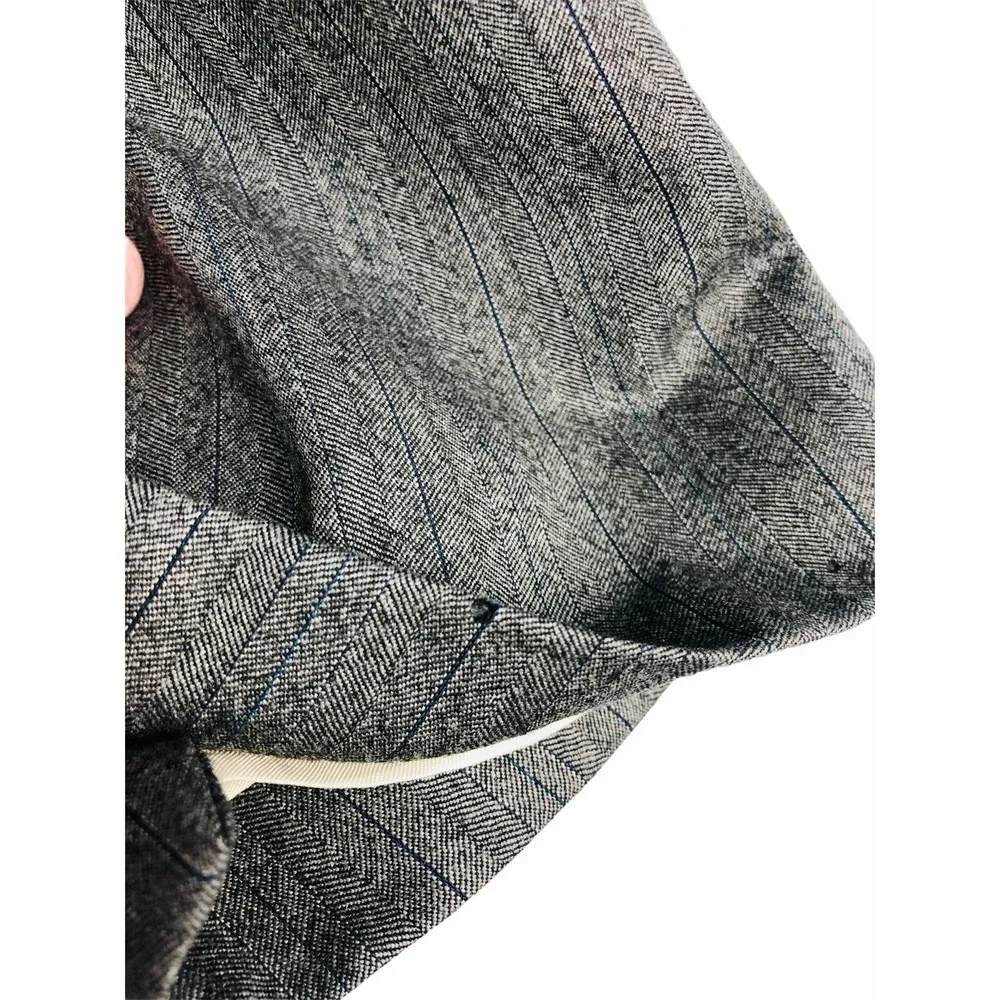 Canali Mens 46 56 Long Blazer Gray Herringbone Striped 100% Wool 2 Button Italy